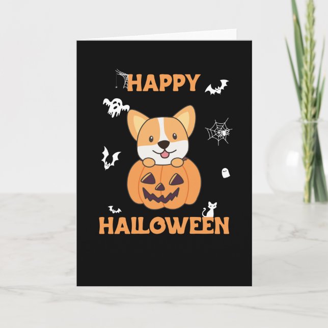 Carte Corgi Dans Citrouille Chien Mignon Joy Halloween (Devant)