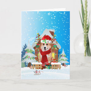 Carte Corgi dans la neige avec cadeaux de Noël
