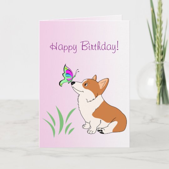 Carte Corgi De Joyeux Anniversaire Avec Le Papillon Zazzle Ca