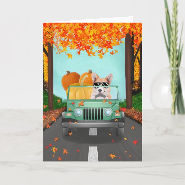 Carte Corgi Dog Citrouille Automne (Devant)