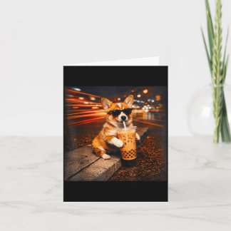 Carte Corgi drôle buvant un café glacé mème de chien mig