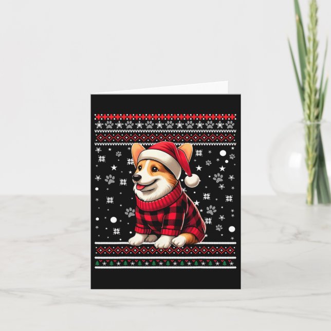Carte Corgi Funny Ugly Buffalo Plaid Santa Hat Noël (Devant)