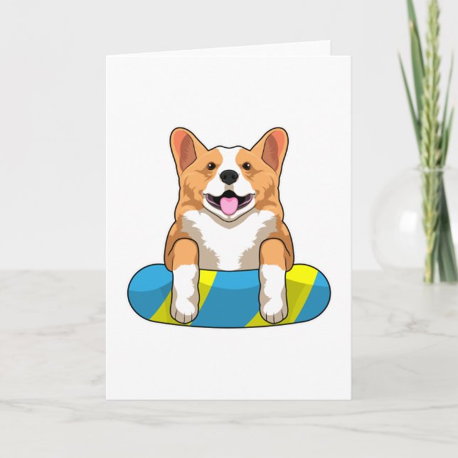 Carte Corgi gallois à la natation avec planche de natati (Devant)
