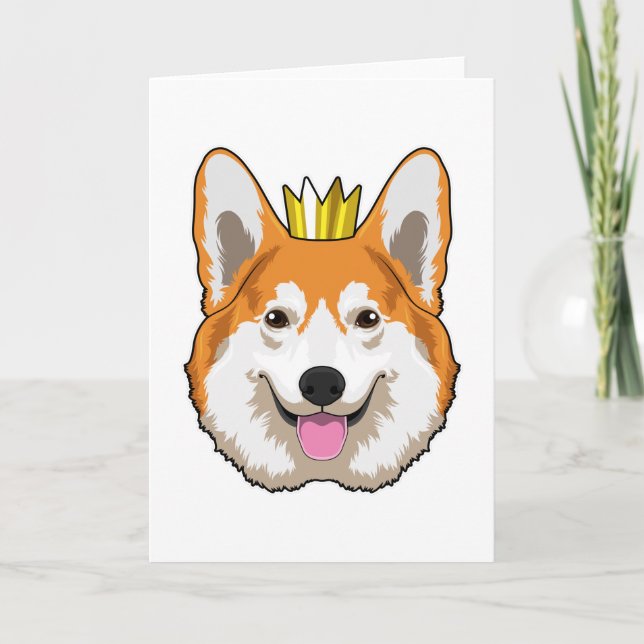 Carte Corgi gallois avec couronne (Devant)