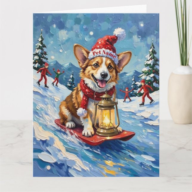 Carte Corgi Ice Slider Christmas Lantern Hat (Devant)