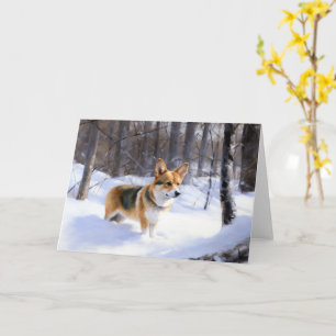 Carte Corgi laisse neiger Noël