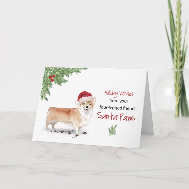 Carte Corgi Noël du chien dans Funny Santa Hat (Devant)