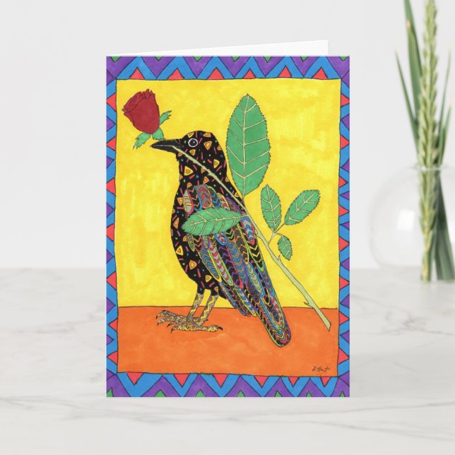 Carte Corneille d'Oaxacan avec Rose rouge (Devant)