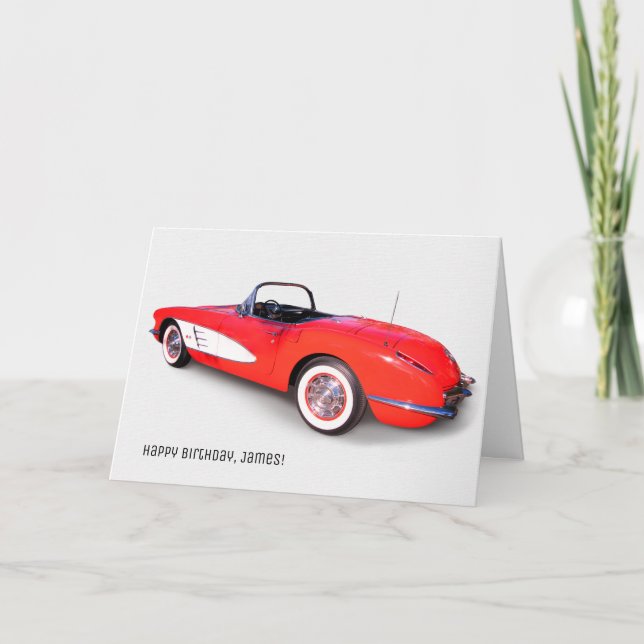 Carte corvette rouge classique de 1960 sur blanc (Devant)