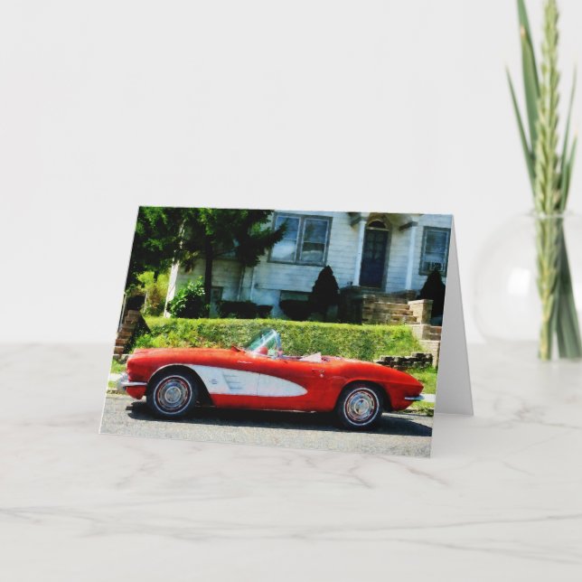 Carte Corvette rouge et blanc convertible (Devant)