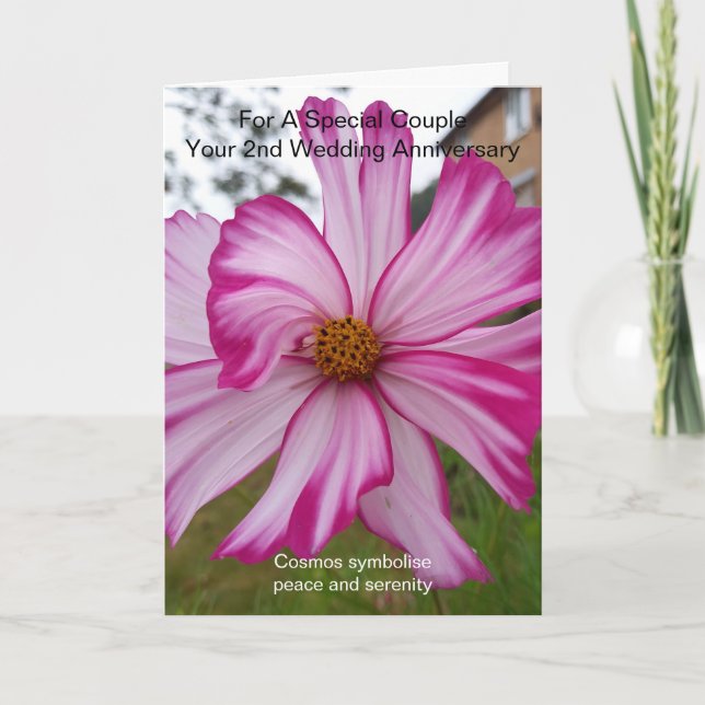 Carte Cosmos rose Personnalisé 2e anniversaire Mariage (Devant)