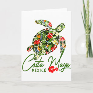 Carte Costa Maya Mexique Tortue de mer Hibiscus Tropical