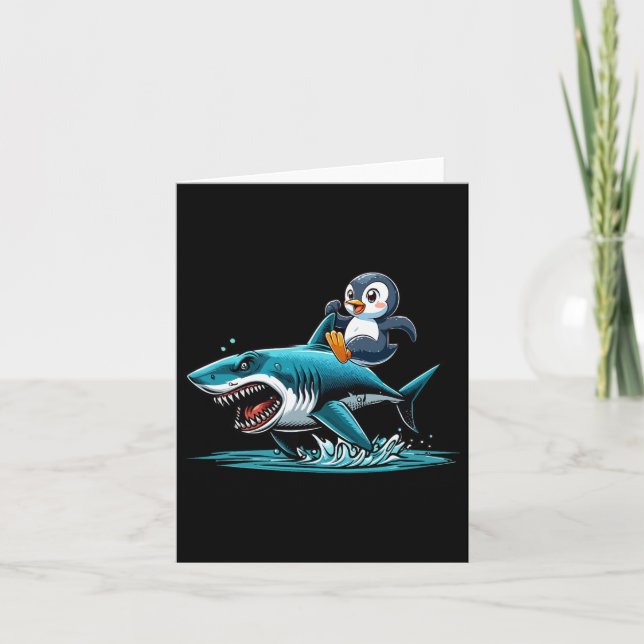 Carte Costume de requin Penguin équitation Sea Amoureux  (Devant)