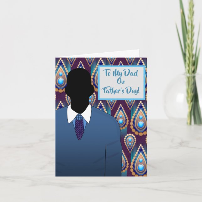 Carte Costume et Cravate de Fête des pères papa afro-amé (Devant)