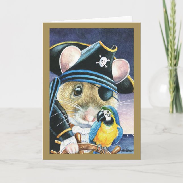 Carte Costume Halloween Pirate Souris Aquarelle Art (Devant)