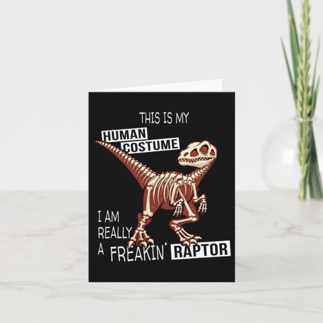 Carte Costume Humain Dino Halloween Vélociraptor Frénéti (Devant)