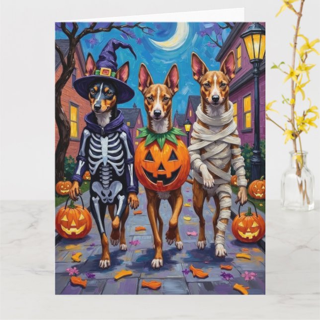 Carte Costumes d'Halloween de Basenji Dogs Trick or Trea (Fleur jaune)