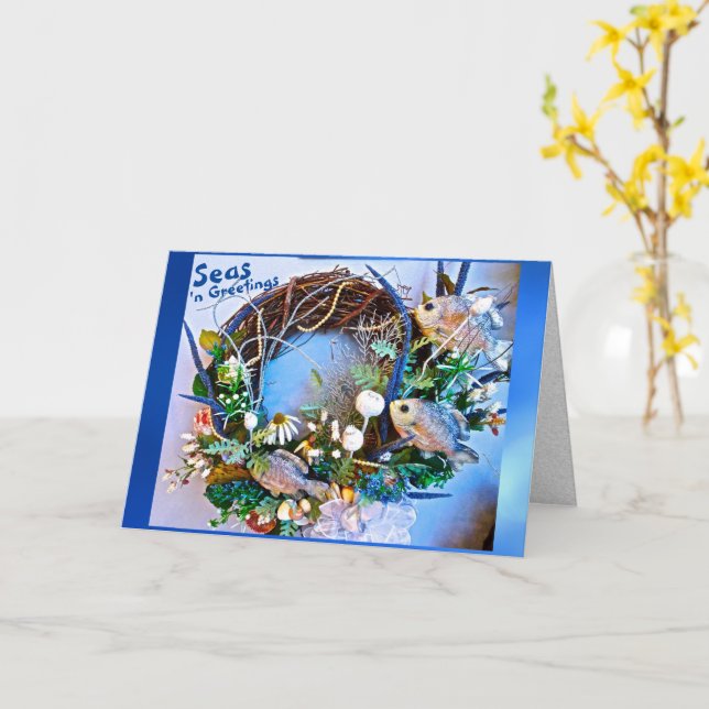 Carte Côtier Tropical Poissons Mer n Salutations Noël (Fleur jaune)