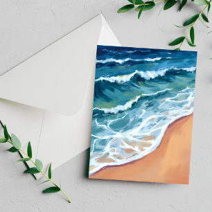 Carte Côtière Aquarelle Bleue des Vagues de l'Océa