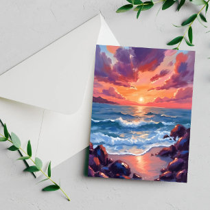 Carte Côtière de Plage à Aquarelle de Coucher de S