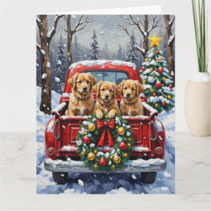 Carte Coton de Tulear camion rouge de Noël vacances