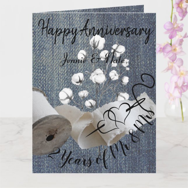 Carte Coton personnalisé 2e année Mariage Anniversaire (Orchidée)
