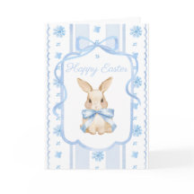 Cottage à l'aquarelle bleue Lapin à ruban de Pâque