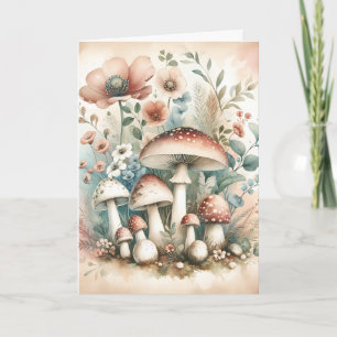 Carte Cottage   Aquarelle Champignons Vintages