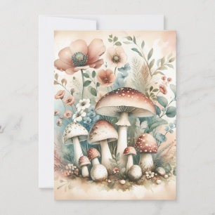 Carte Cottage   Champignons et fleurs vintages