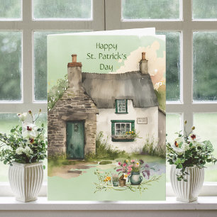 Carte Cottage vert irlandais à l'aquarelle pour la Saint