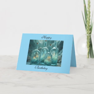 Carte Cottages dans des bouteilles en verre bleu aquamar