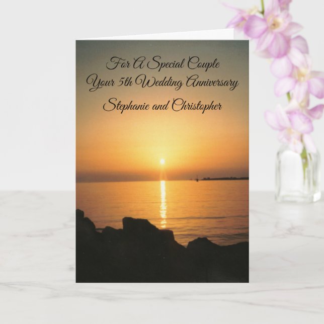 Carte Coucher de soleil 5e anniversaire Mariage personna (Orchidée)