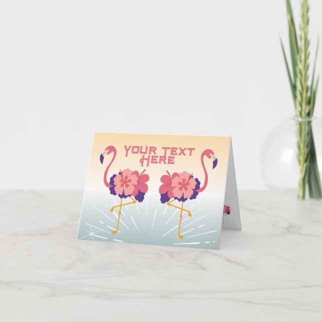 Carte Coucher de soleil de Flamants roses pliés (Devant)