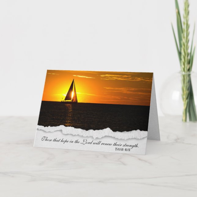 Carte Coucher de soleil en voilier avec Verse biblique (Devant)