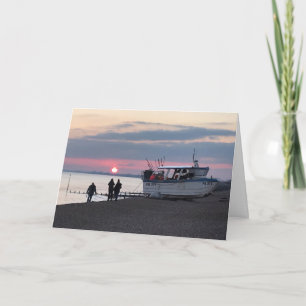 Carte Coucher de soleil sur Hythe Bay Kent avec bateaux 