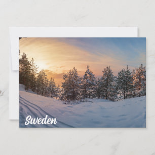 Carte Coucher de soleil sur la forêt gelée de neige près