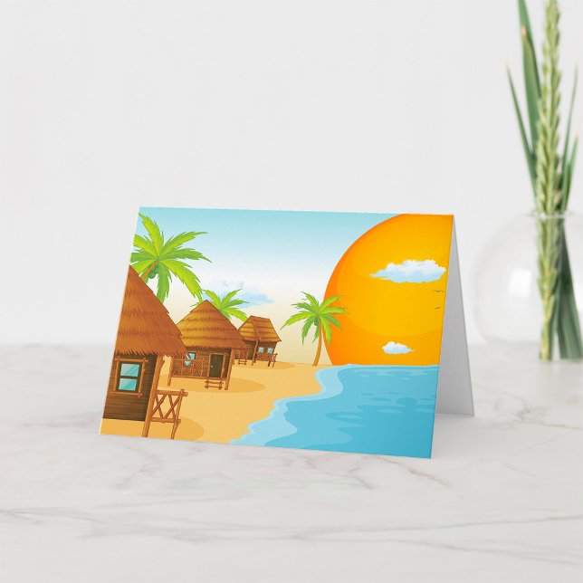 Carte Coucher de soleil tropical avec des huttes de chau (Créateur téléchargé)