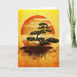 Carte Coucher du soleil japonais d'arbre de bonsaïs