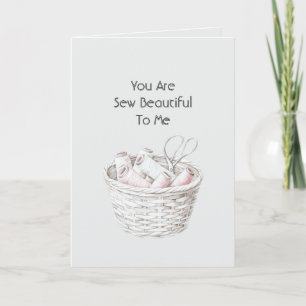 Carte Coudre Beau Rose Pâle Panier Fil Blanc Amour