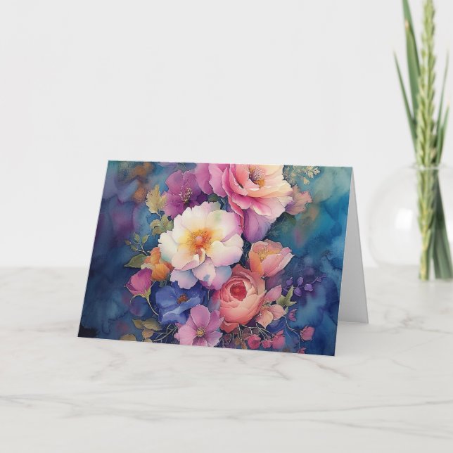 Carte couleur Aquarelle florale Blank Note (Devant)