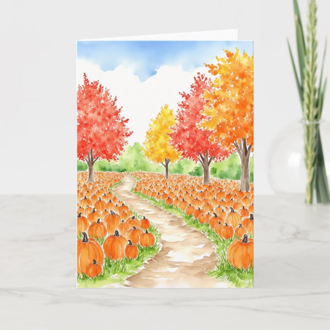 Carte Couleur d'aquarelle d'automne du patch citrouille (Devant)