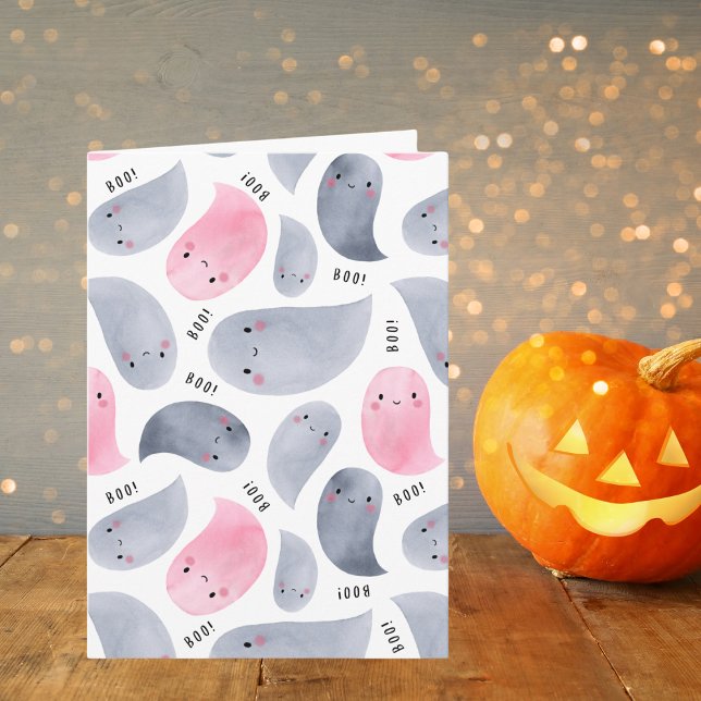 Carte Couleur d'eau mignonne Fantômes avec Boo! Hallowee (Créateur téléchargé)