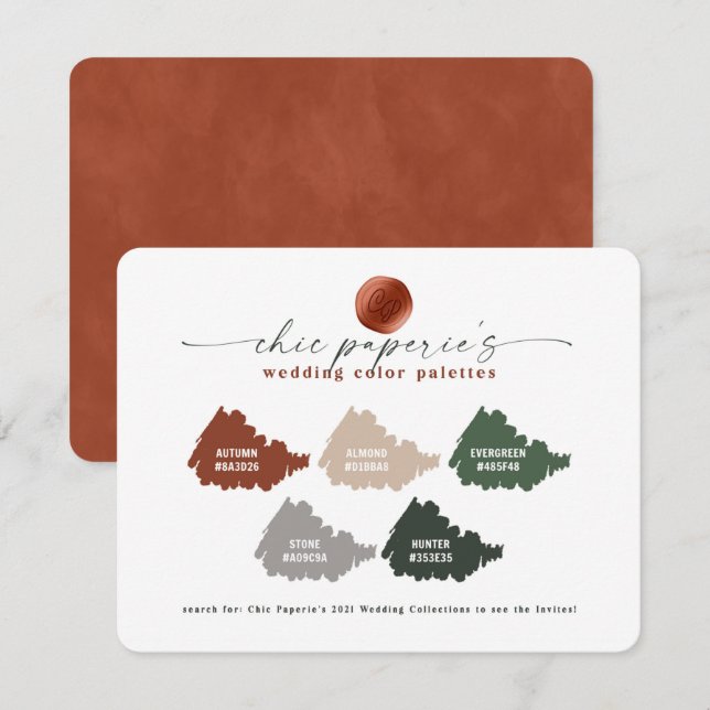 Carte couleur Mariage de automne Gris Orange Brûlé (Devant / Derrière)
