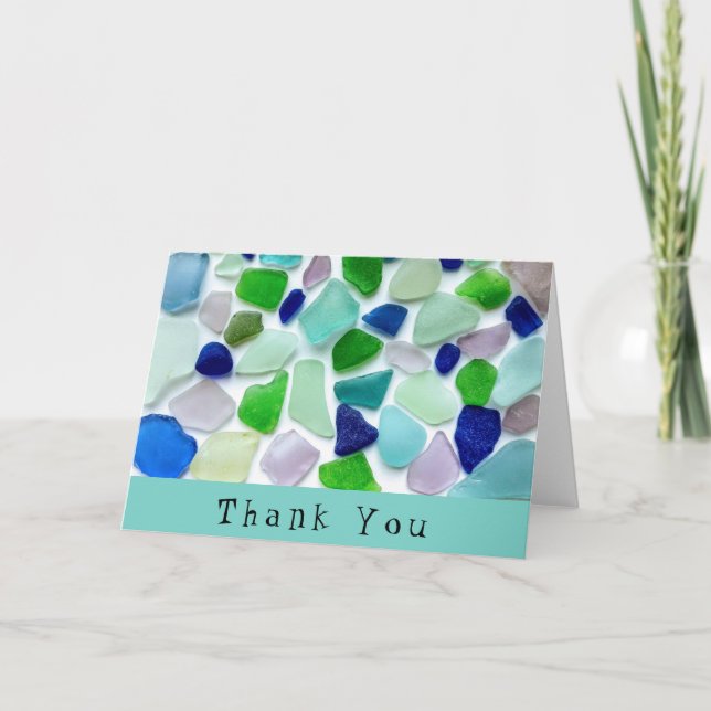 Carte Couleurs cool Merci en verre de mer (Devant)