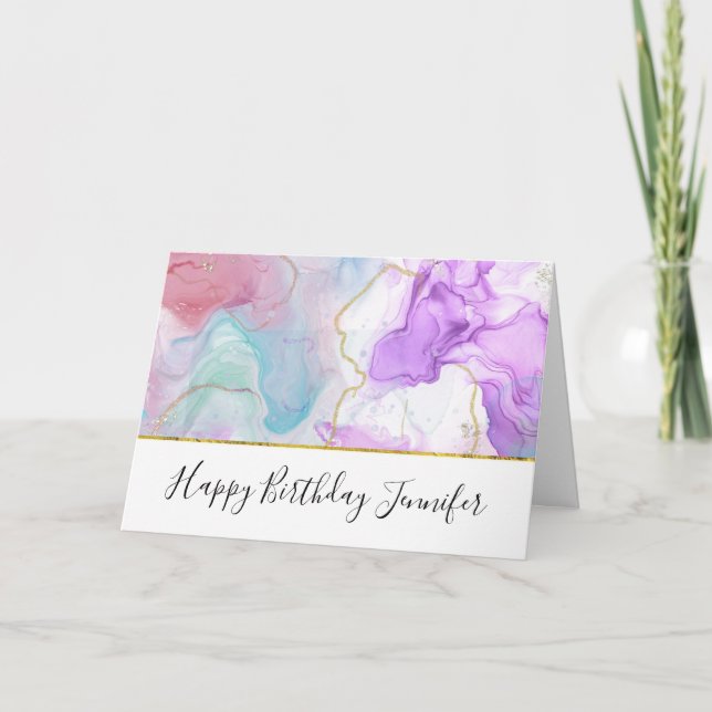 Carte Couleurs violettes, vertes, roses Fleurs Anniversa (Devant)