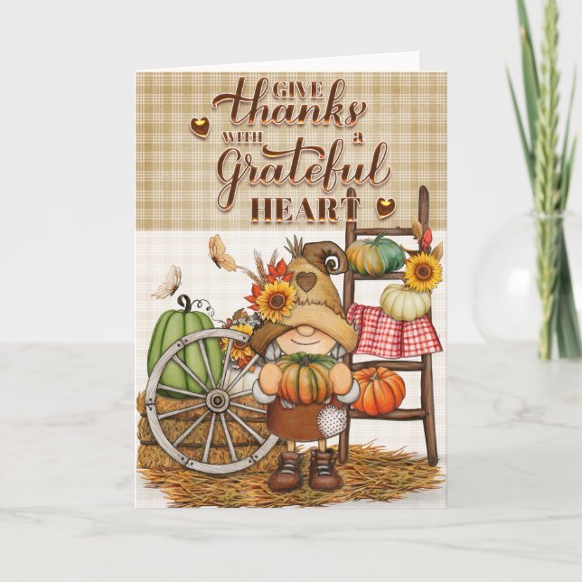 Carte Country Gnome Remerciez avec un coeur gracieux (Devant)