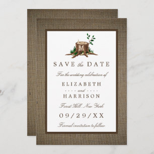 Carte Country Rustic Burlap Monogramme Arbre Enregistrer