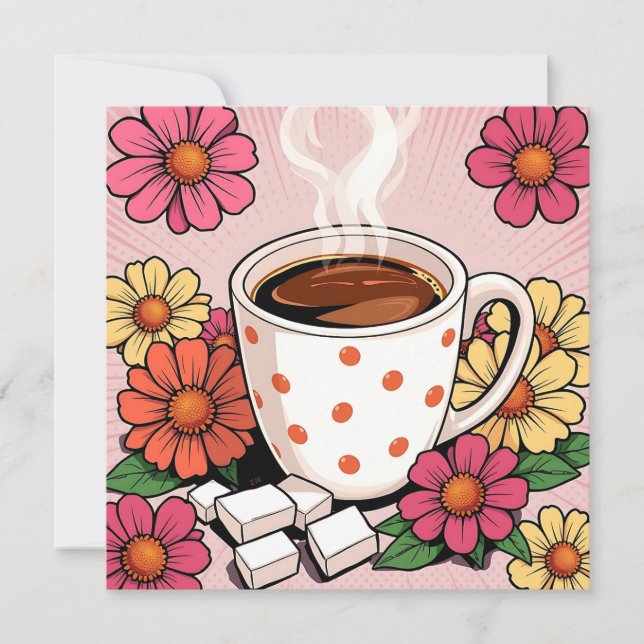 Carte Coupe de café à base de pois mignonne et flûte de  (Devant)