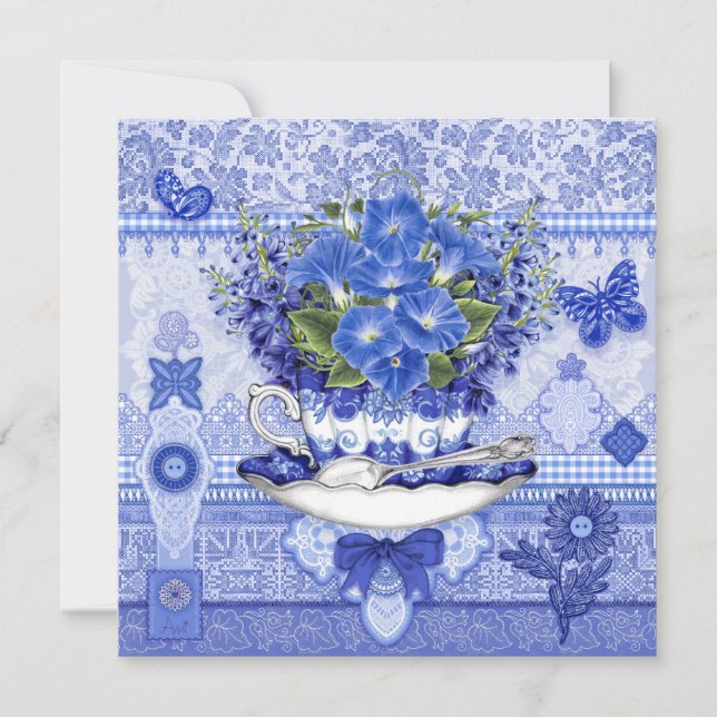 Carte Coupe et Fleurs de Porcelaine Bleue (Devant)