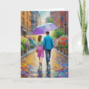 Carte Couple à l'aquarelle se tenant la main Romantique